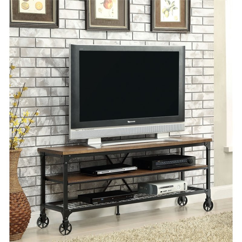 Furniture of America Engley Industrial Wood 54inch TV Stand in Medium