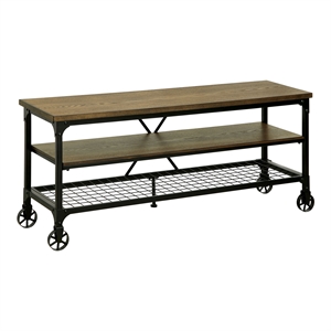 furniture of america engley industrial transitional wood top mobile tv stand in medium oak