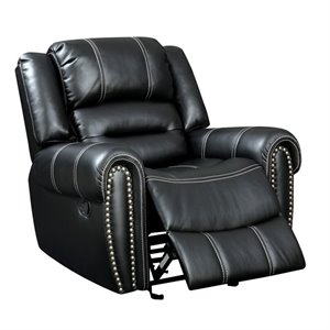 furniture of america stinson nailhead trim faux leather glider recliner in black