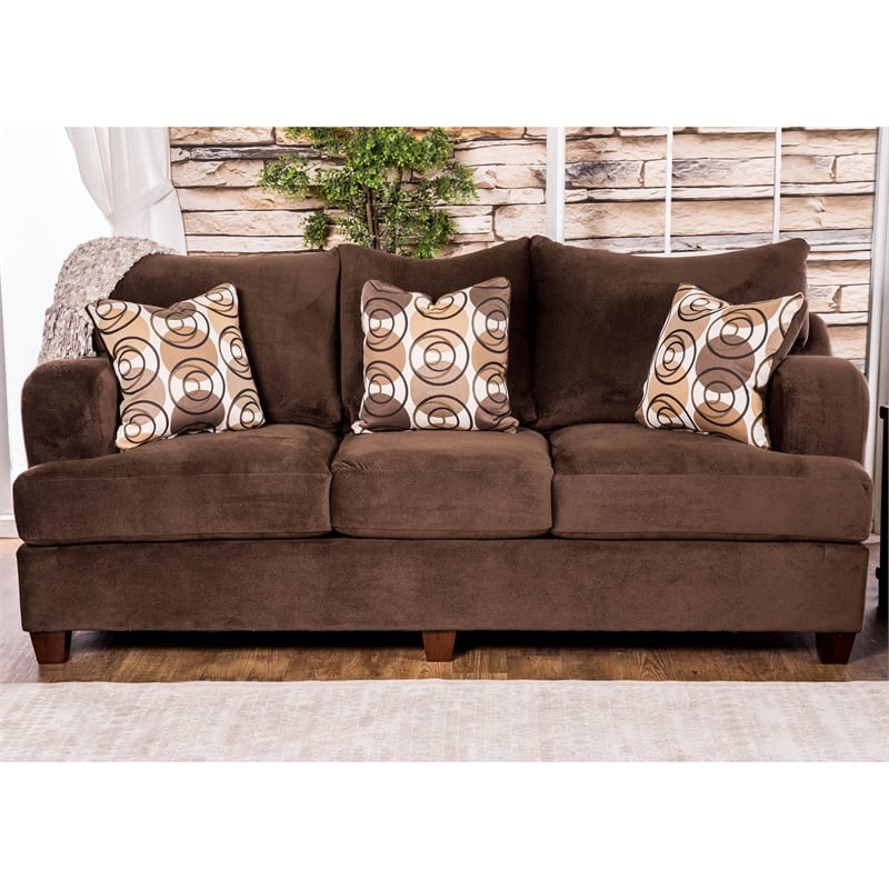 Furniture of America Tremble Transitional Fabric Upholstered Sofa in Chocolate