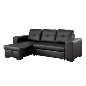 furniture of america barato faux leather convertible sectional in black