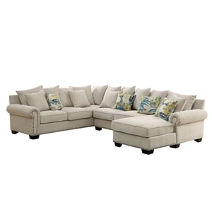 furniture of america ellington transitional right facing fabric upholstered sectional in ivory