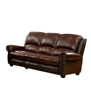 furniture of america garry transitional leather sofa in brown