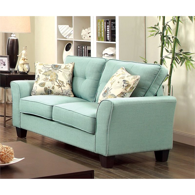 Furniture of America Pryor Tufted Linen Loveseat in Blue IDF6266BLLV