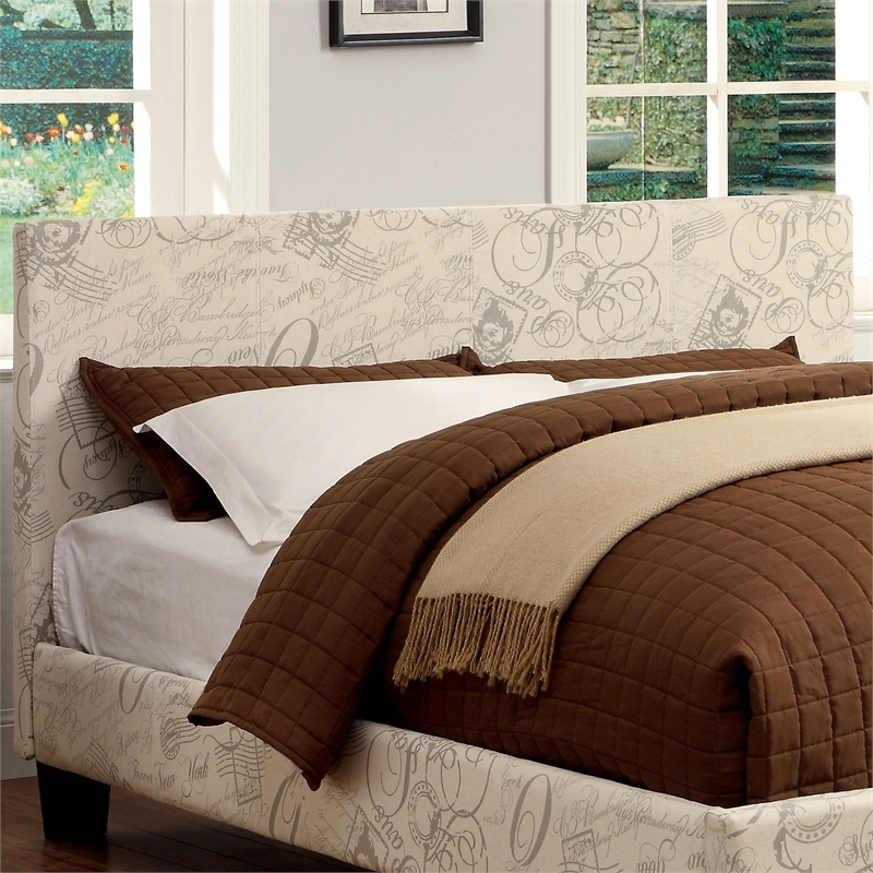 Furniture of America Ramone Fabric Queen Platform Bed in Beige