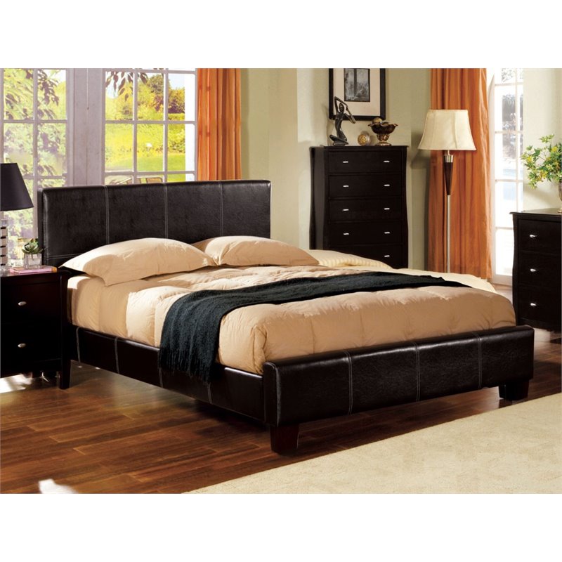 Furniture of America Sentrium Faux Leather Full Platform Bed in Espresso