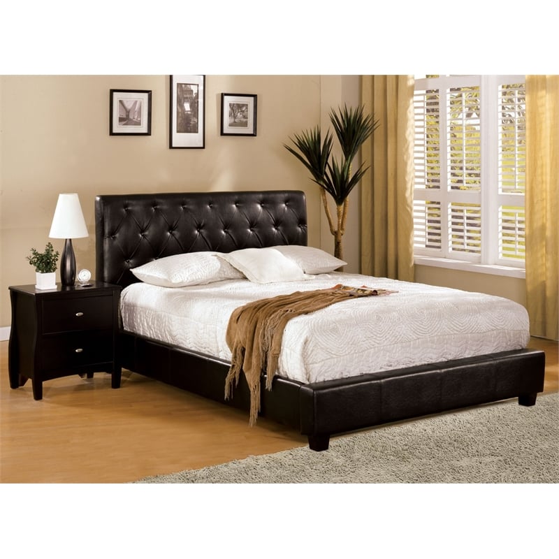Furniture of America Naylor Faux Leather Full Tufted Platform Bed in Espresso