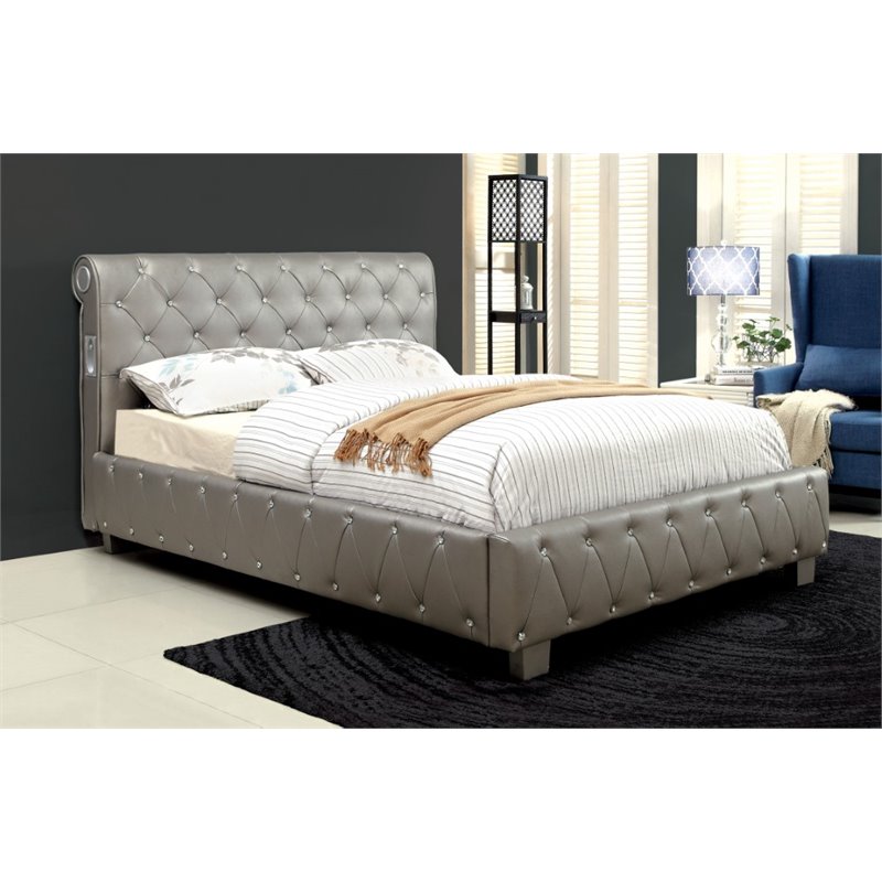 Furniture Of America Morella Faux, White Leather California King Bed Sheets