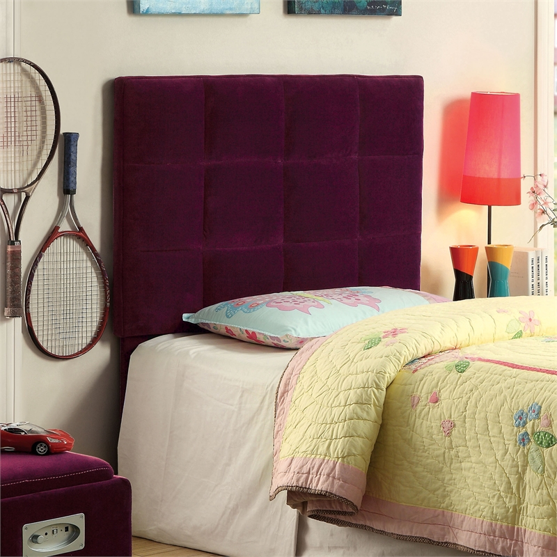 Furniture of America Hellan Fabric Upholstered Twin Headboard in Purple