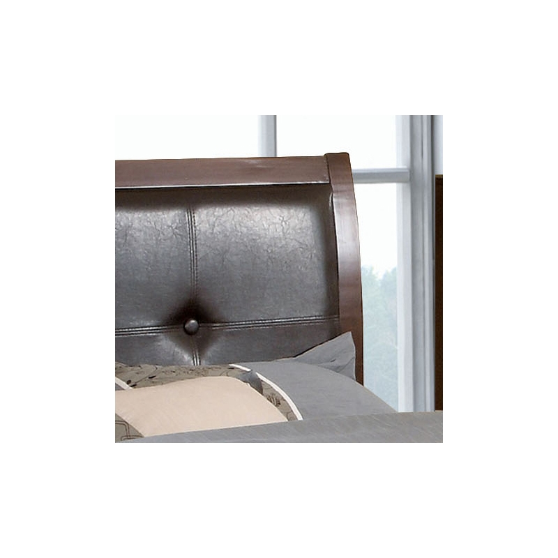 Furniture of America Sirius Solid Wood Tufted King Bed in Brown Cherry