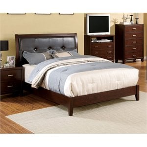 Furniture of America Sirius Solid Wood Tufted King Bed in Brown Cherry