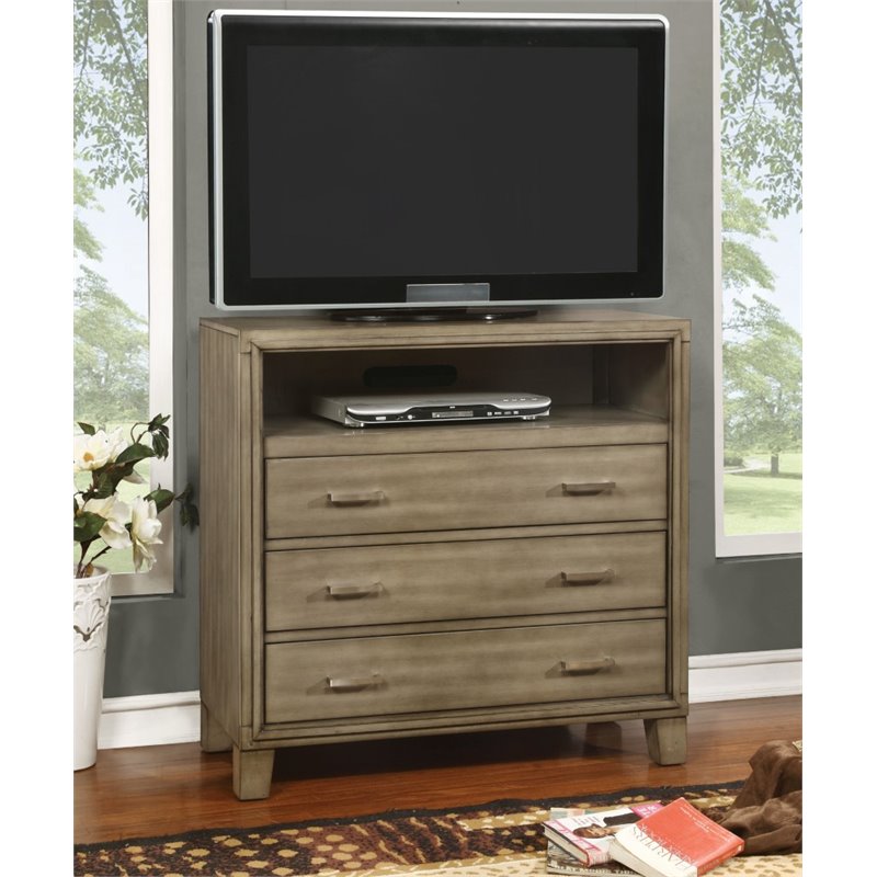 Furniture of America Sirius Solid Wood 3-Drawer Media Chest in Gray