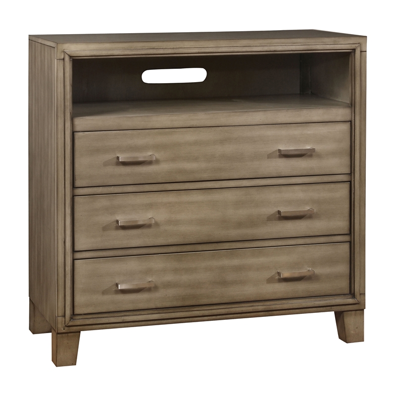 Furniture of America Sirius Solid Wood 3-Drawer Media Chest in Gray