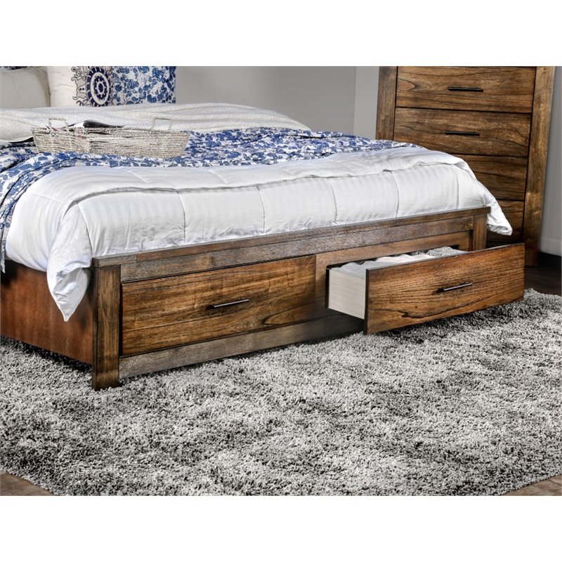 Furniture Of America Nangetti Solid, Rustic King Bed With Storage Underneath