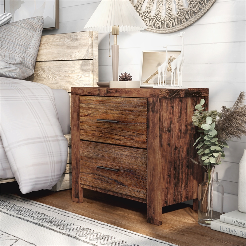 Furniture of America Nangetti Cottage 2-Drawer Wood Nightstand in Oak