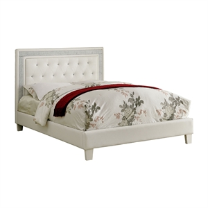 furniture of america hilary contemporary faux leather tufted platform panel bed in white