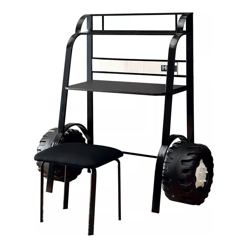 Furniture of America Ramirez Traditional Metal Desk with Stool in Black
