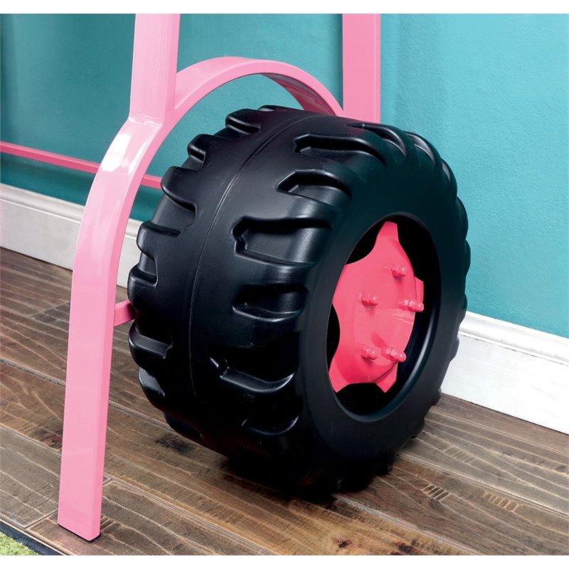 Furniture of America Ramirez Traditional Metal Desk with Stool in Pink