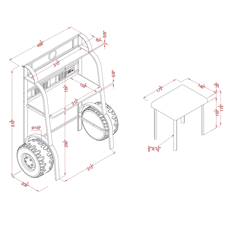 Furniture of America Ramirez Traditional Metal Desk with Stool in Pink