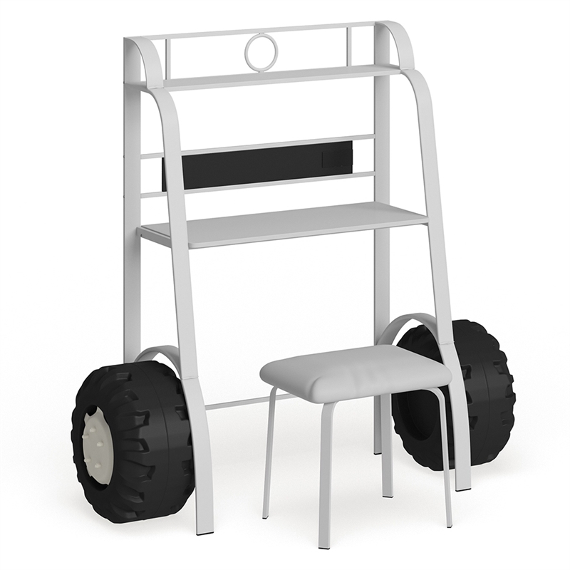 Furniture of America Ramirez Traditional Metal Desk with Stool in White