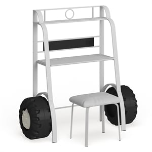 Furniture of America Ramirez Traditional Metal Desk with Stool in White