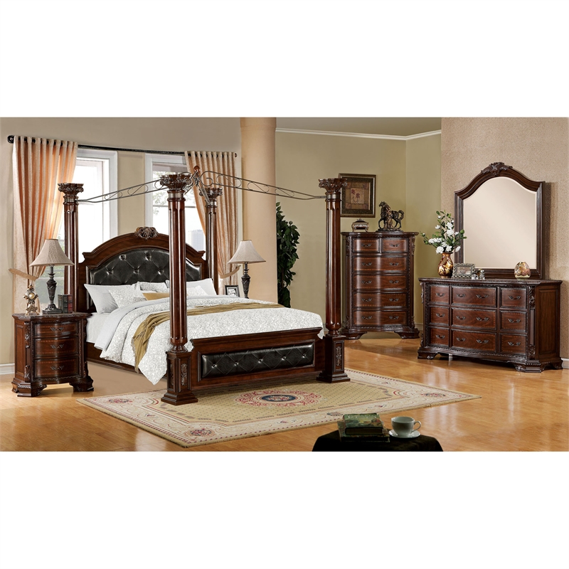 Furniture Of America Eckel Solid Wood, Cherry King Canopy Bed