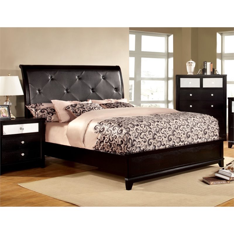Furniture Of America Lillianne King Tufted Leather Bed In Black