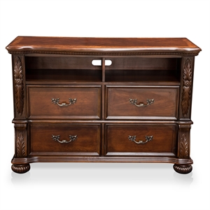 furniture of america eleo traditional wood 4-drawer media chest in brown cherry
