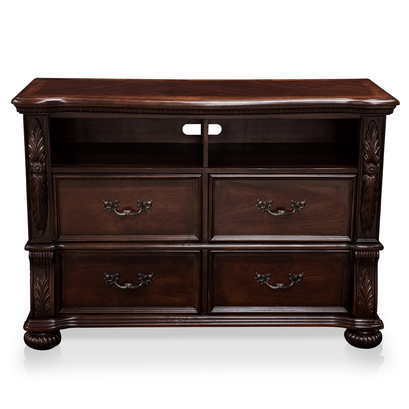 Furniture of America Eleo Traditional Wood 4-Drawer Media Chest in Brown Cherry