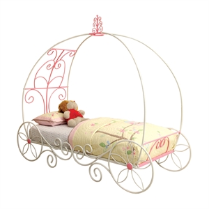 furniture of america heiress metal princess carriage bed in pink and white