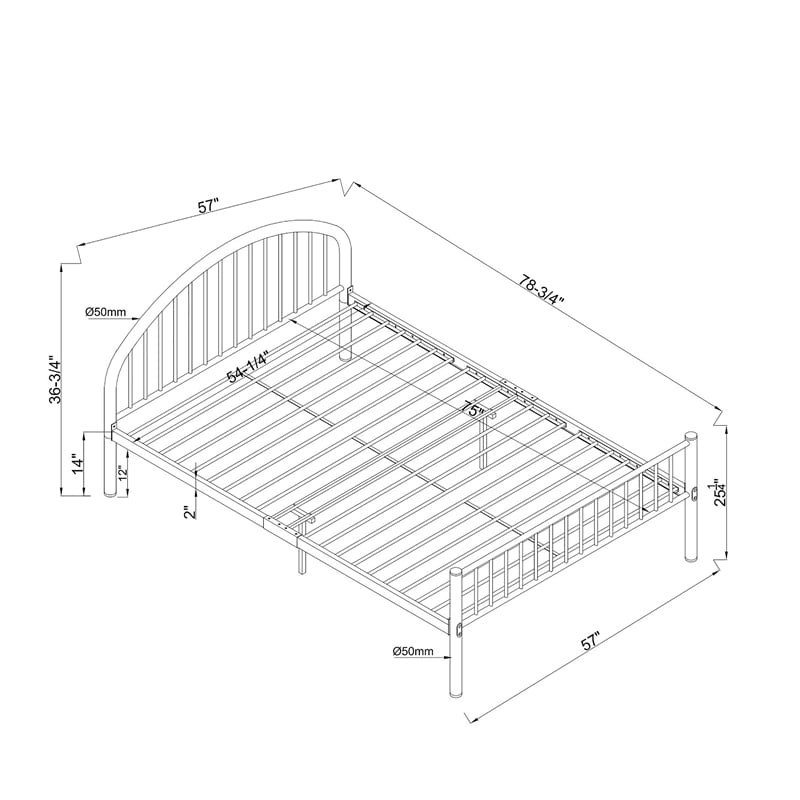 Furniture of America Capelli Contemporary Metal Slat Full Panel Bed in Orange