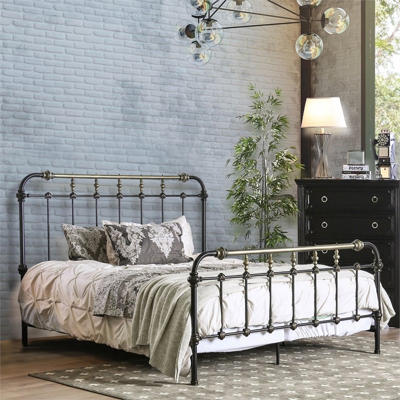 Furniture of America Cecil Transitional Metal Full Spindle Bed in Antique Black
