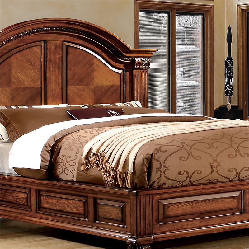 Furniture of America Charles Solid Wood King Panel Bed in Tobacco Oak