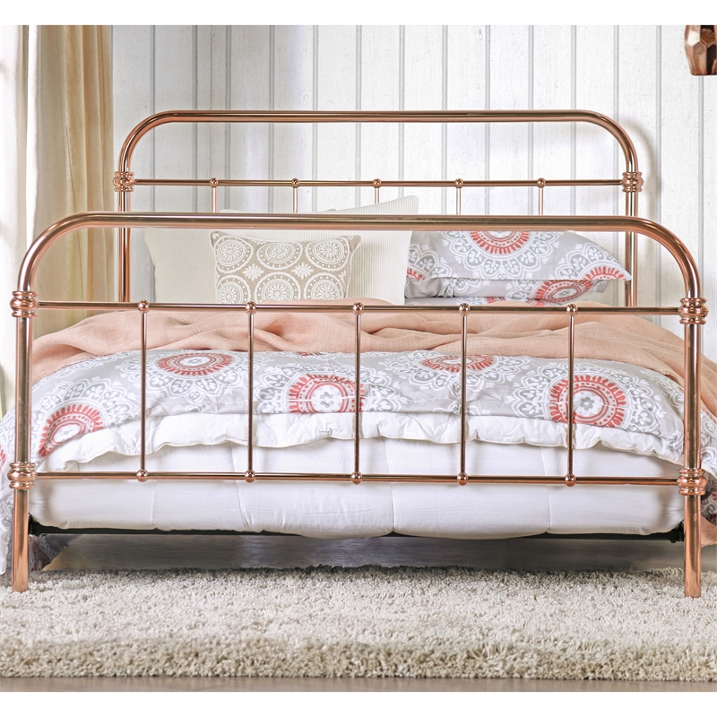 Furniture of America Gracie Contemporary Metal King Bed in Rose Gold
