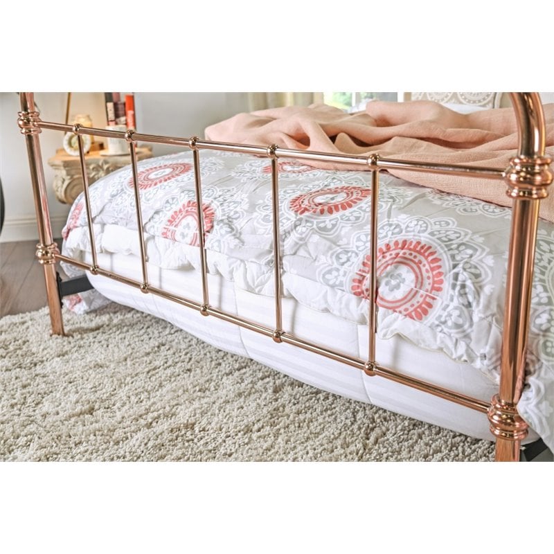 Furniture of America Gracie Contemporary Metal King Bed in Rose Gold