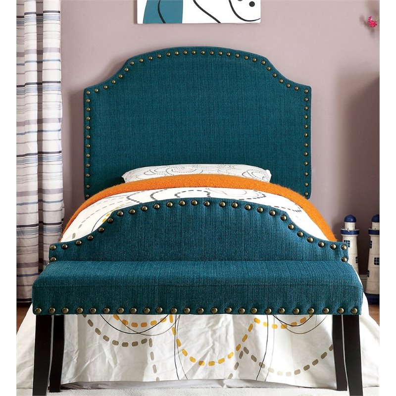 Furniture of America Davos Twin Upholstered Headboard in Dark Teal
