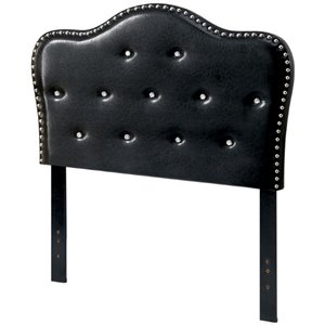 furniture of america cronin nailhead trim faux leather tufted panel headboard in black