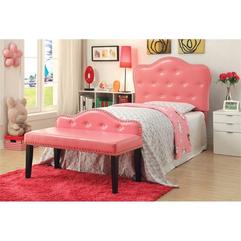 Furniture of America Cronin Twin Tufted Headboard with Bench in Pink ...