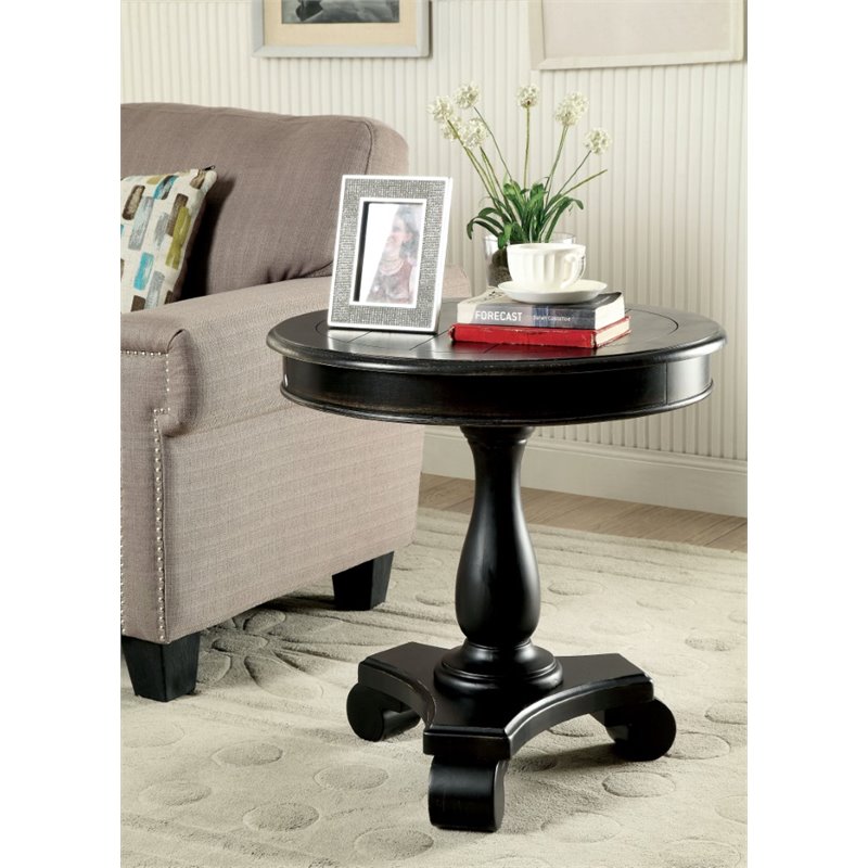 Furniture of America Jackson Round Pedestal End Table in Black - IDF
