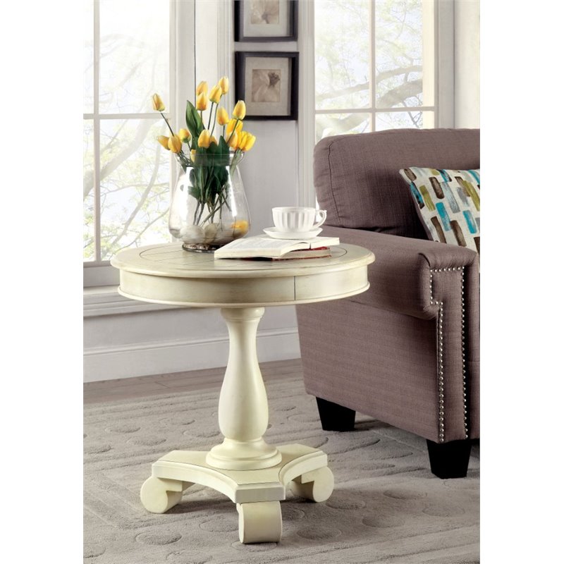 Furniture of America Jackson Round Pedestal End Table in Antique White ...