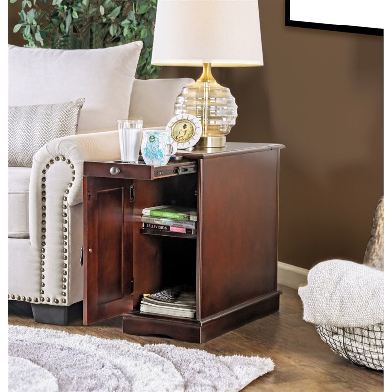Furniture of America Daren I Transitional Wood Storage End Table in Cherry