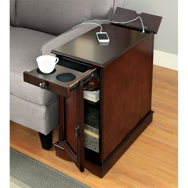 Furniture of America Daren I Transitional Wood Storage End Table in Cherry