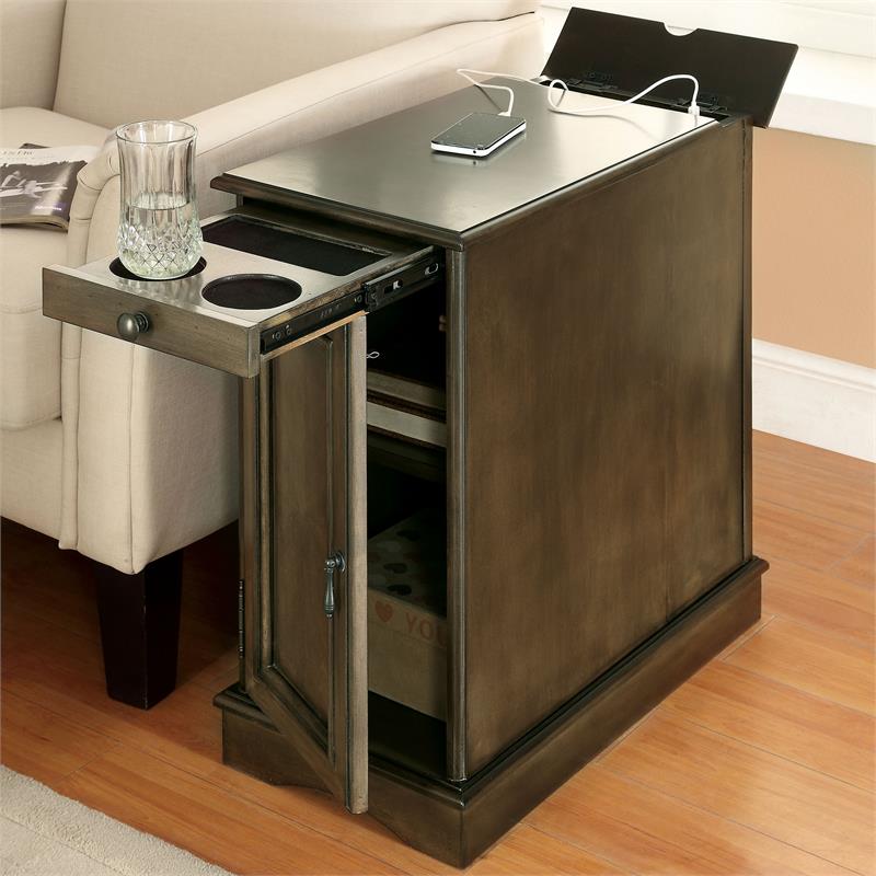 Furniture of America Daren I Transitional Storage End Table in Antique Brown