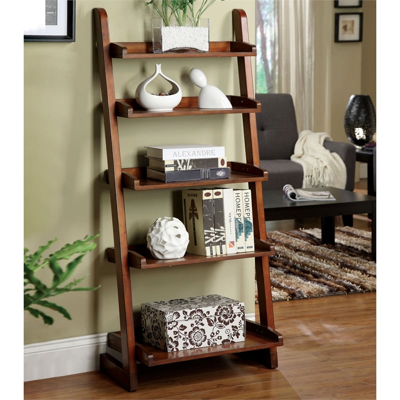 Furniture of America Carley Transitional Wood 5 Shelf Bookcase in Antique Oak