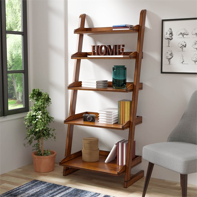Furniture of America Carley Transitional Wood 5 Shelf Bookcase in Antique Oak