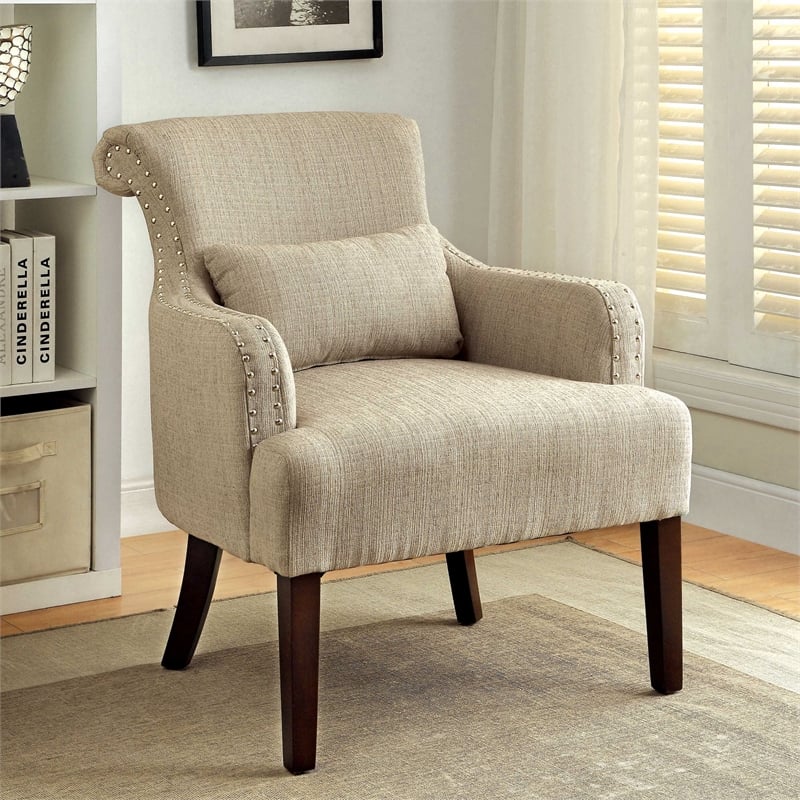 Furniture of America Gabe Contemporary Fabric Upholstered Accent Chair in Beige