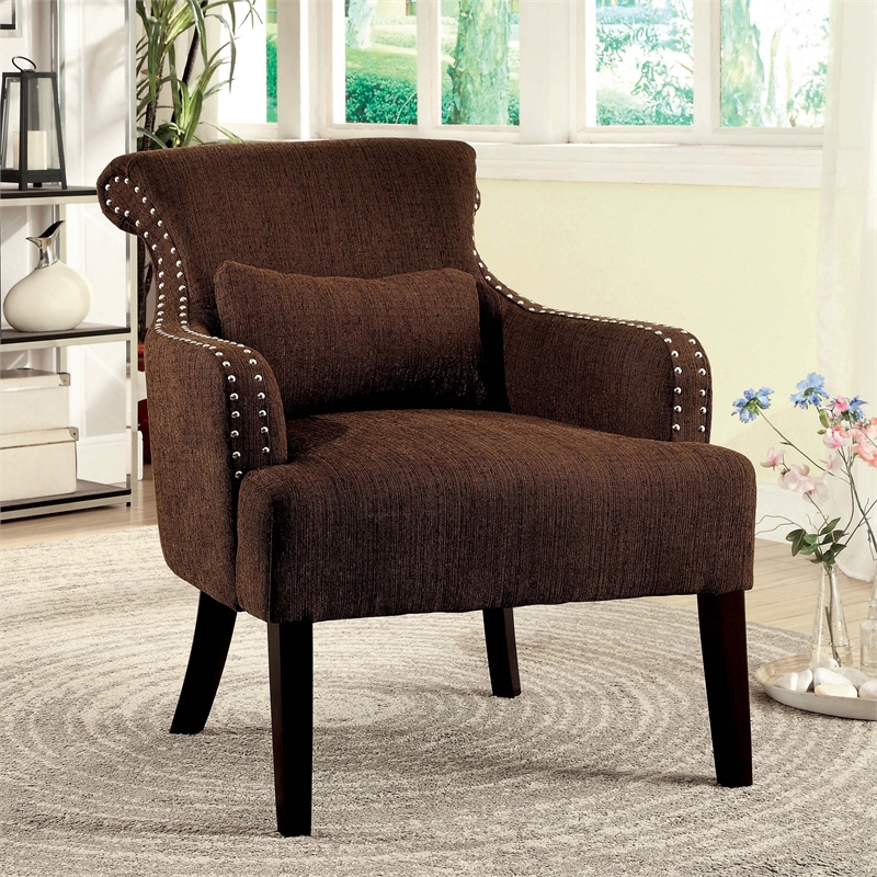 Furniture of America Gabe Contemporary Fabric Upholstered Accent Chair in Brown