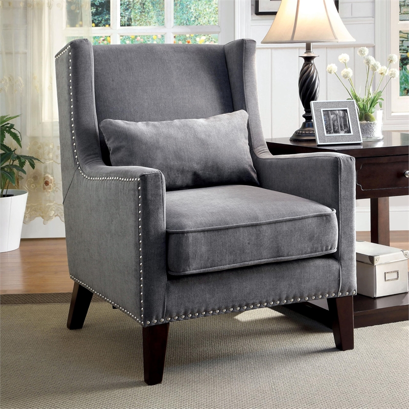 Furniture of America Franklin Fabric Wingback Nailhead Accent Chair in Gray