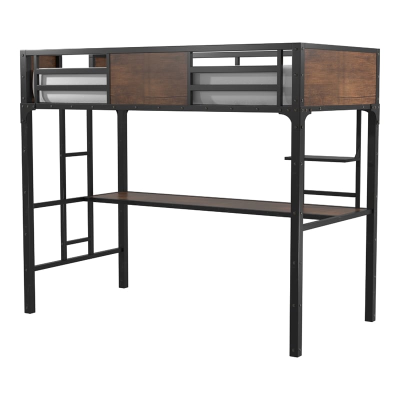 Furniture of America Baron Metal Twin over Workstation Bunk Bed in Black