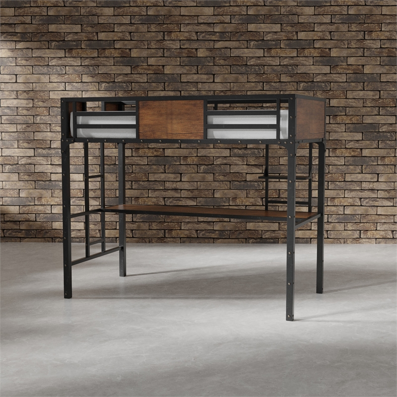 Furniture of America Baron Metal Twin over Workstation Bunk Bed in Black